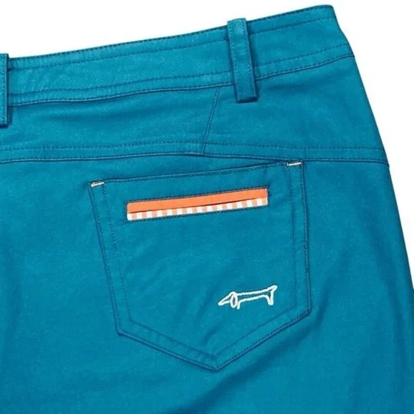 Louis Castel Cropped Golf Pants Womens 12 Teal Blue Striped Trim Outdoor Capri - Picture 10 of 14